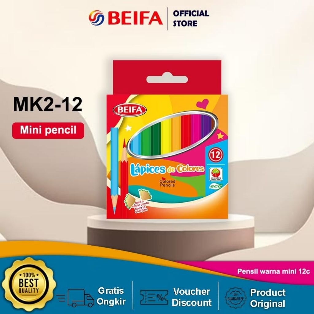 

BEIFA Pensil Warna Pendek 12 Warna MK2-12 / Pensil Warna BEIFA 12 COLOUR