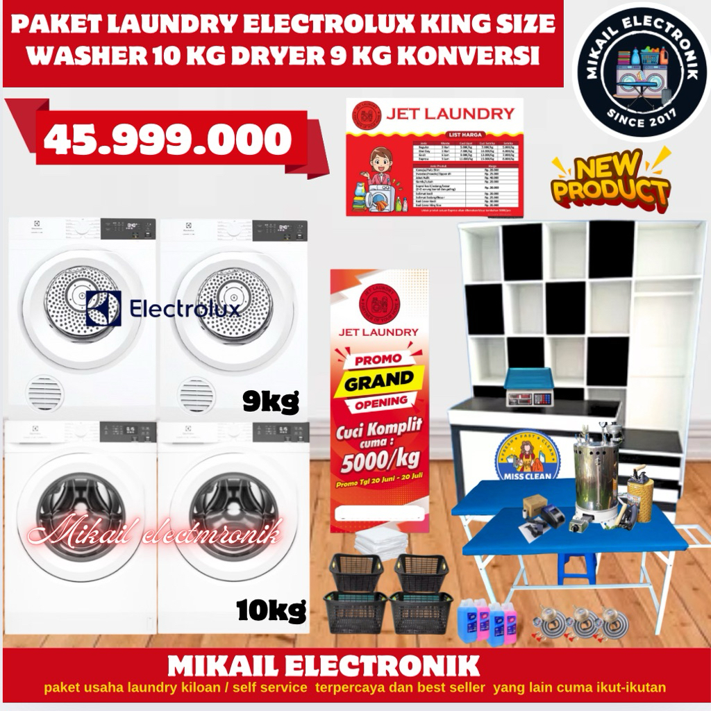 PAKET LAUNDRY MESIN CUCI ELECTROLUX 10 KG MESIN PENGERING ELECTROLUX 9 KG SET