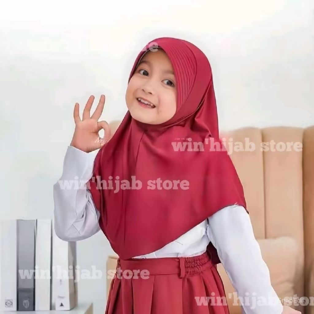 Hijab Anak Sekolah Bergo Hamidah Anak TK SD 3-10 Tahun Kerudung Sekolah Muslim Instan Pad