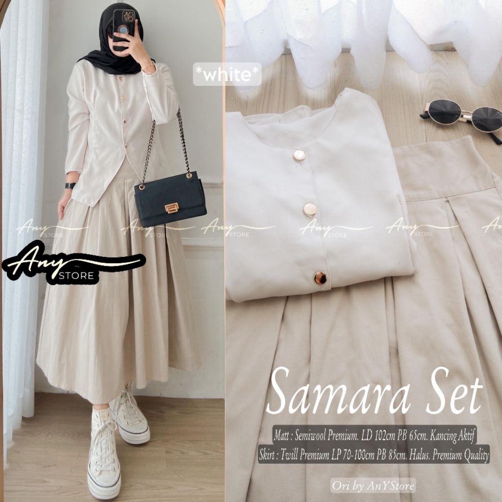 samara one set wanita kekinian by a.n.y store kardigan formal kerja rok twill premium rok plisket im