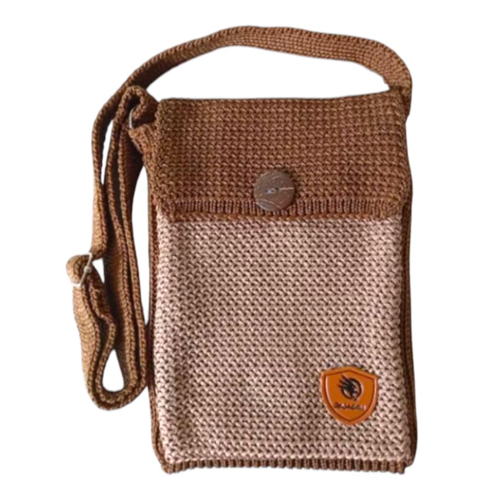 TAS RAJUT HP SELEMPANG BAHU SLING BAG 2 RUANG PRIA DAN WANITA, TAS HP 16X21 CM