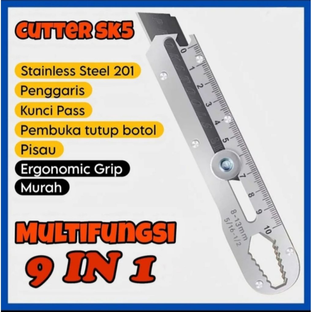 

FAWAZ Pisau Cutter Stainless Besi 9in1 Cutter Stainless Pemotong Kertas Tajam Anti Karat