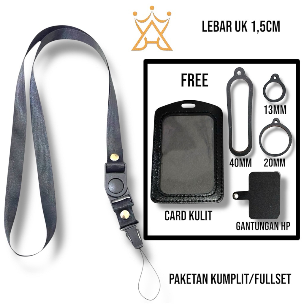 

Lanyard Gantungan Pengait Tali Polos Hitam Poliester Lebar Uk 1,5cm Multifungsi Serbaguna