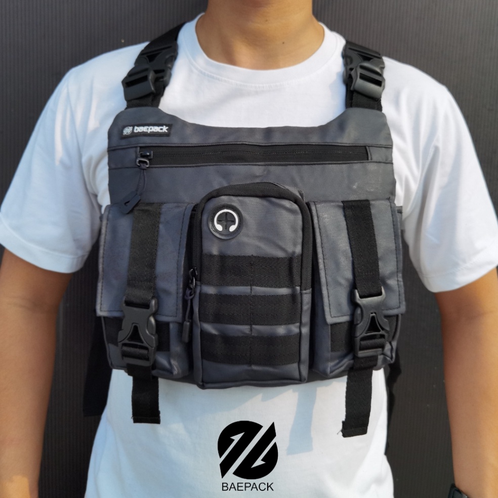 KODE G65T Baepack Tas Dada Anti Air dan Angin Premium Chest Bag Shaga Grey REJECT Original  Tas Dada