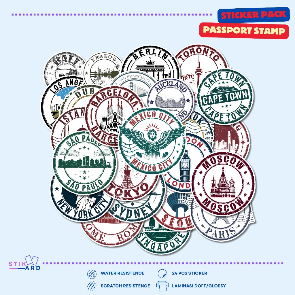 

Stiker Stempel Paspor | Sticker Pack Laptop Tumbler Helm Koper - Bahan Vinyl Waterproof