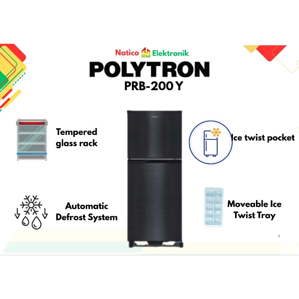Kulkas Polytron 2 Pintu PRB-200 Y 200 L Hitam Elegan