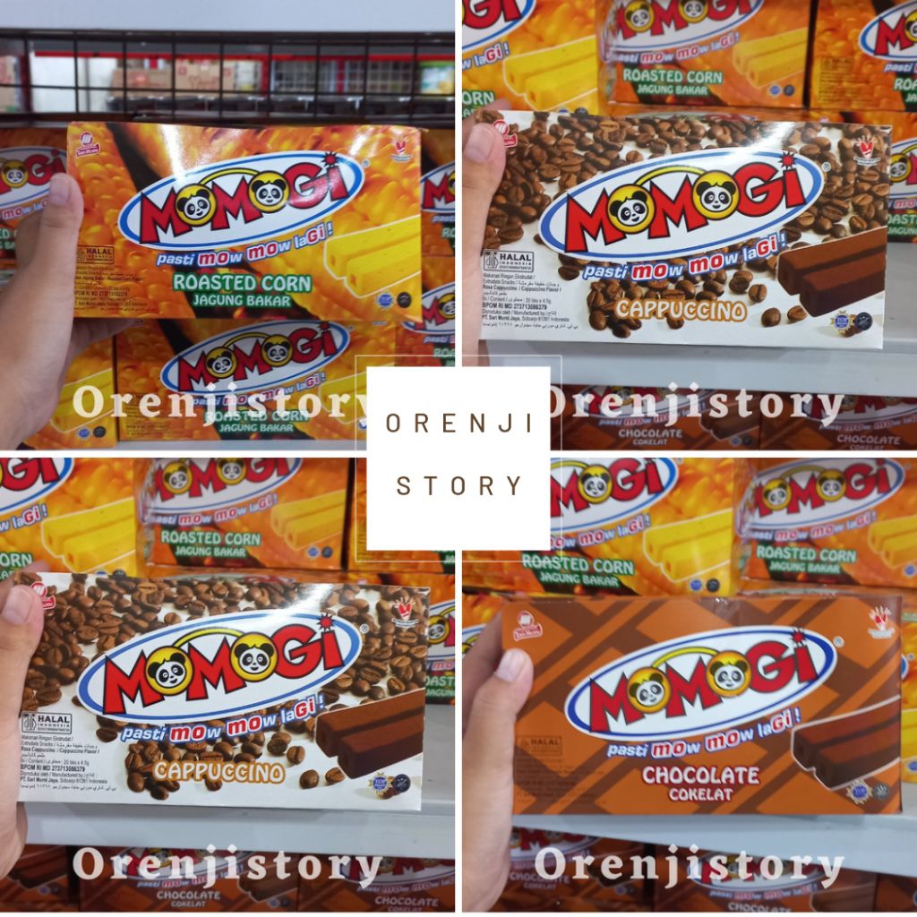 

snack momogi 1 karton isi 12 box coklat, jagung bakar, keju, capucinno