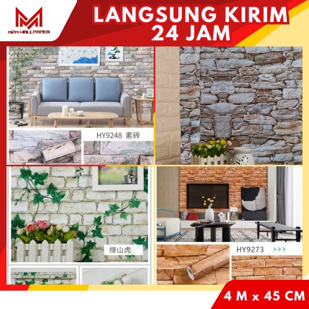 Wallpaper Dinding Motif Batu Bata 3D Walpaper Dinding Ruang Tamu [ M2M WALLPAPER ] Wallpaper Dinding
