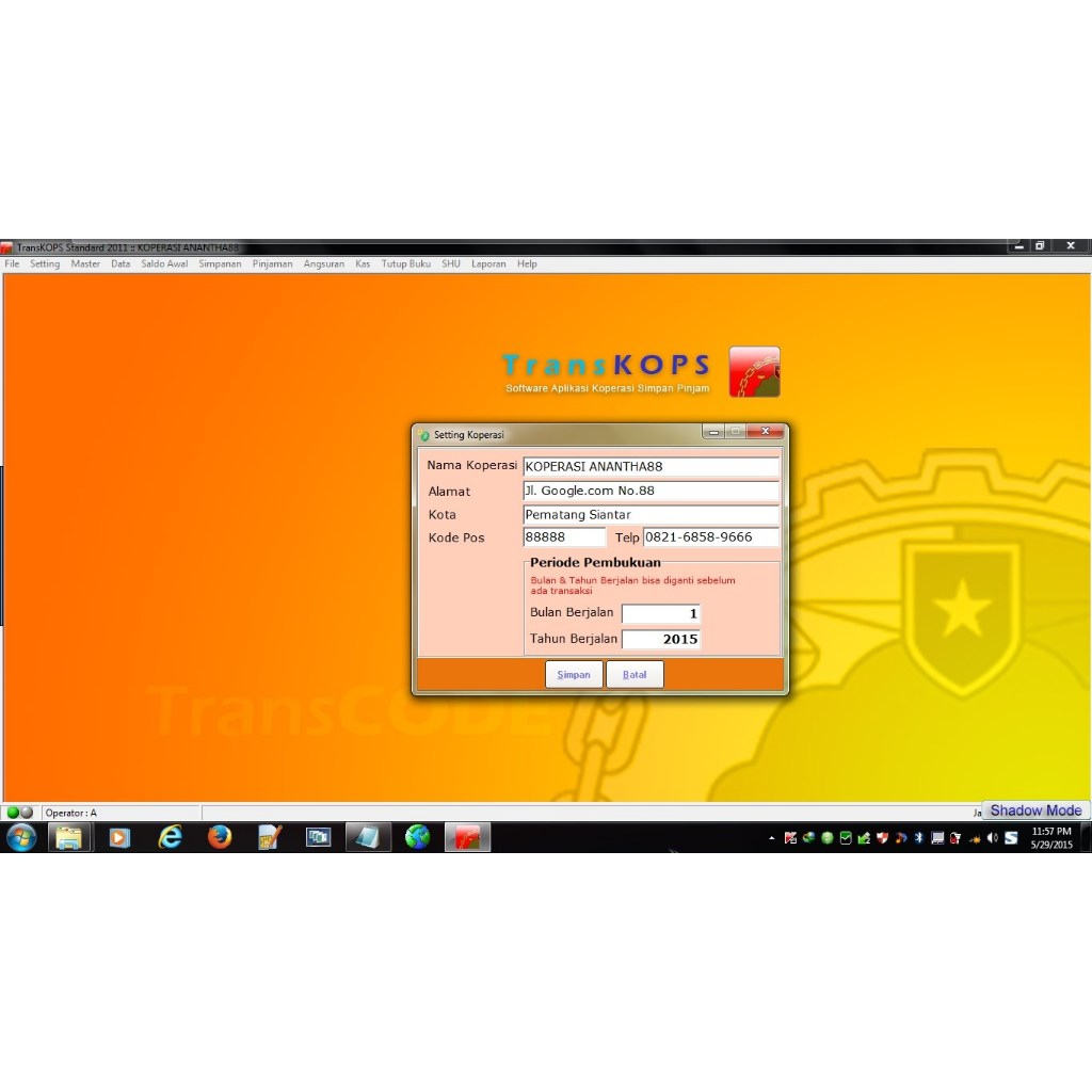 Software koperasi simpan pinjam Transkops Standart 2011
