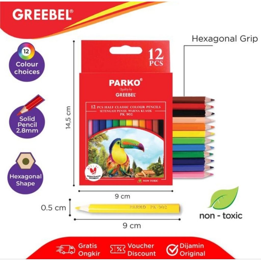

PARKO Pensil Warna 12 Warna Half (PARKO 12C 902E Half) by Greebel 1 Set