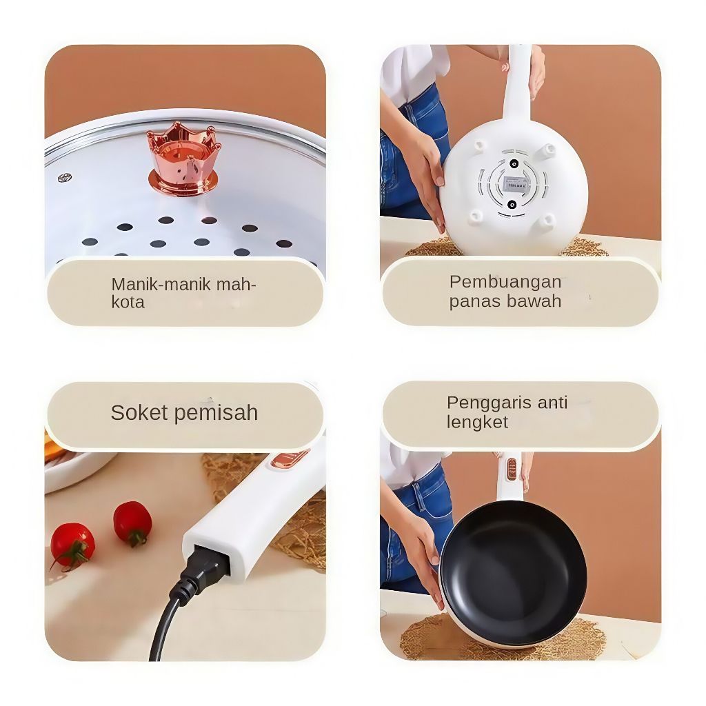 BESTPROMO Wajan Listrik Multifungsi Anti Lengket Wajan Listrik Keramik 3L Pengukus Wajan Listrik