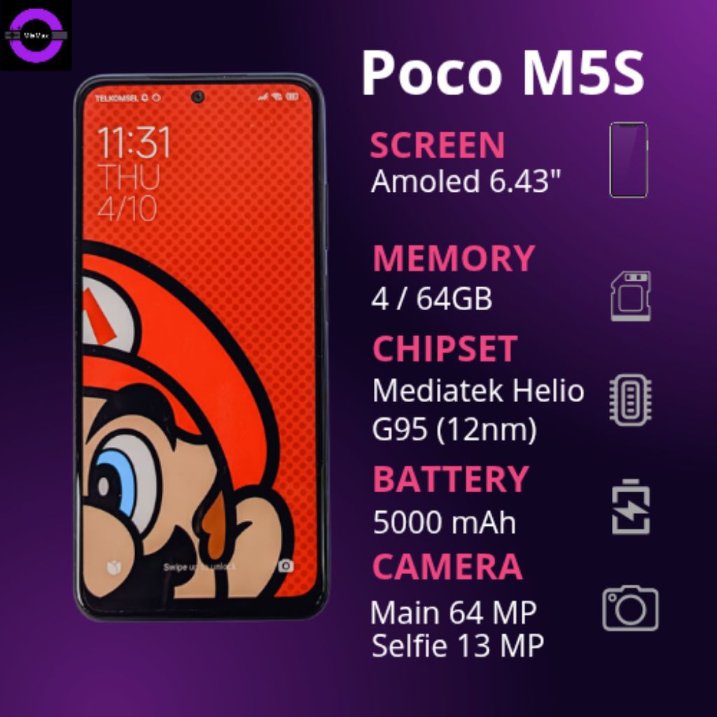 Poco M5s 4/64GB  Second ( Dus Tanpa Charger)