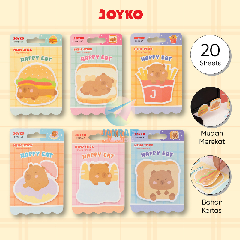 

(20 Pcs) Set Index & Mark JOYKO MMS-43 Capybara "Happy Eat" Memo Tempel Kertas Kapibara Paper Sticky Notes