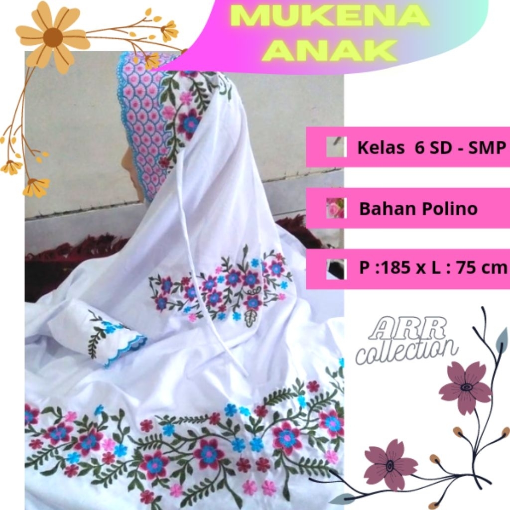 Mukena Terusan Rayon Putih Motif  Bunga  Dewasa Remaja Santri Terbaru