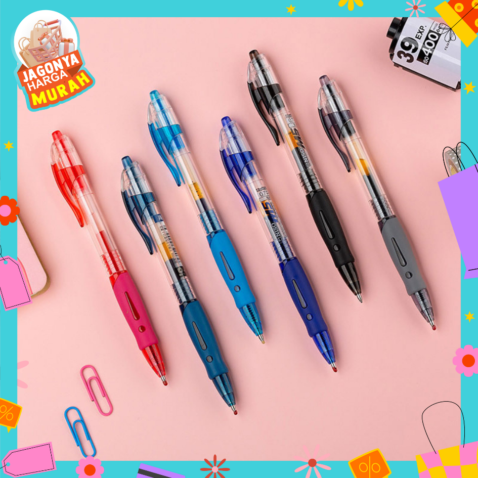 

JHM Pulpen Standard Cetekan Transparant Pena Gel 0.5mm Alat Tulis Kantor Sekolah Pen Pencet Tinta Cair Bolpoint Polos Murah