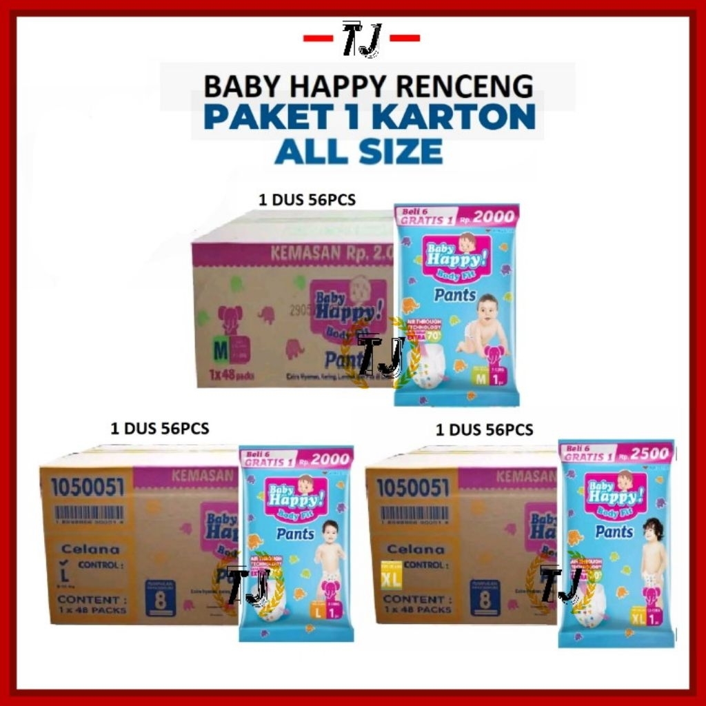 1 Dus Pampers Renceng M,L,XL ( Isi 56 Pcs) Baby Happy