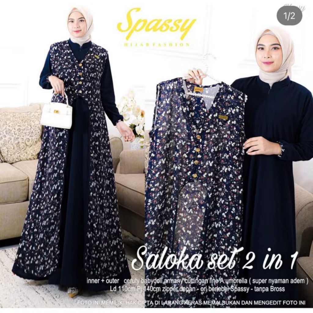 SALOKA SET 2IN1 GAMIS AUTER+INER GAMIS SYARI DRESS WANITA PAKAIAN WANITA