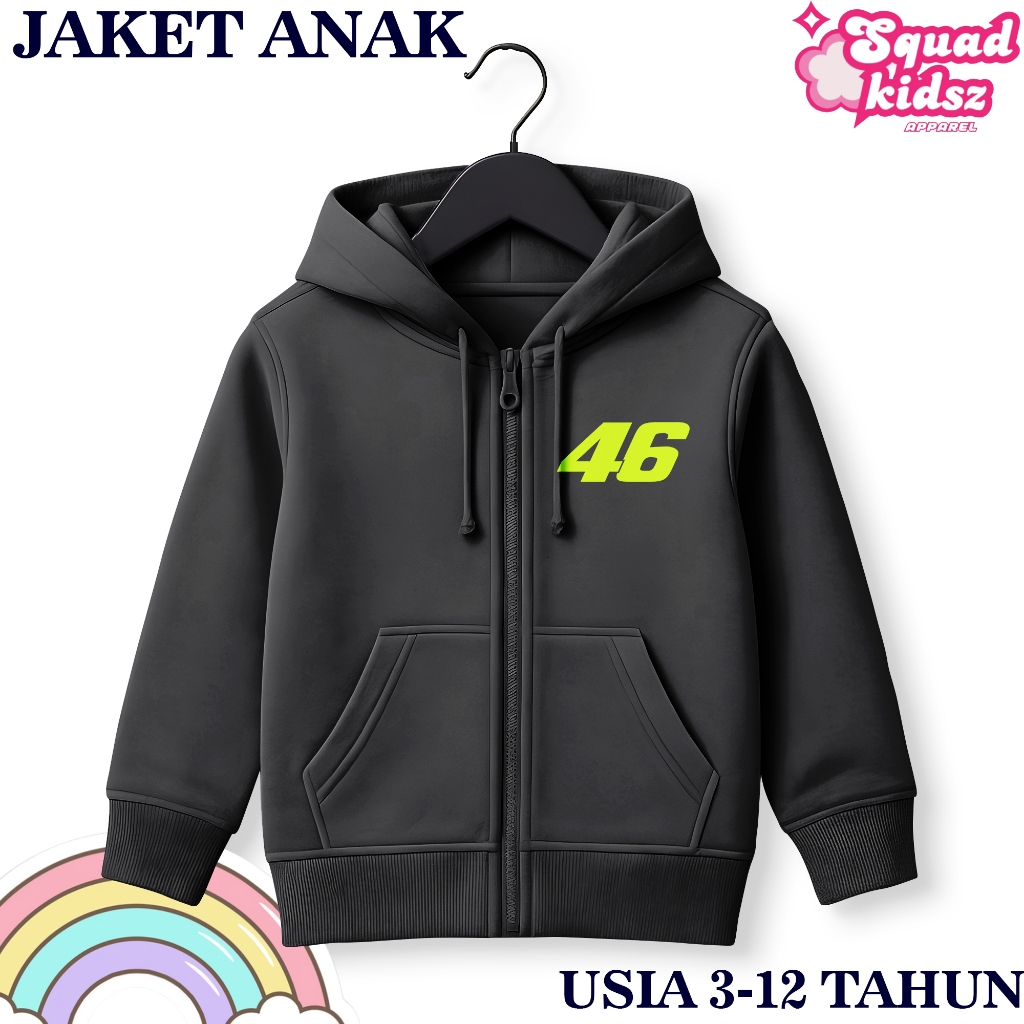 Squad Kidsz Jaket Zipper Anak Cowok Cewek Motif 46 Hitam Usia 3-12 Tahun Tebal