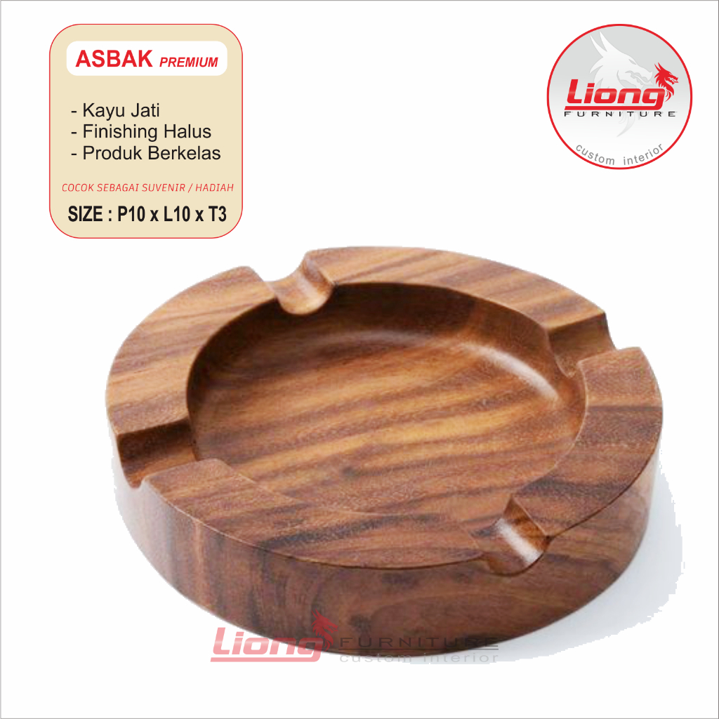 Asbak premium bulat bahan kayu jati tua finishing natural