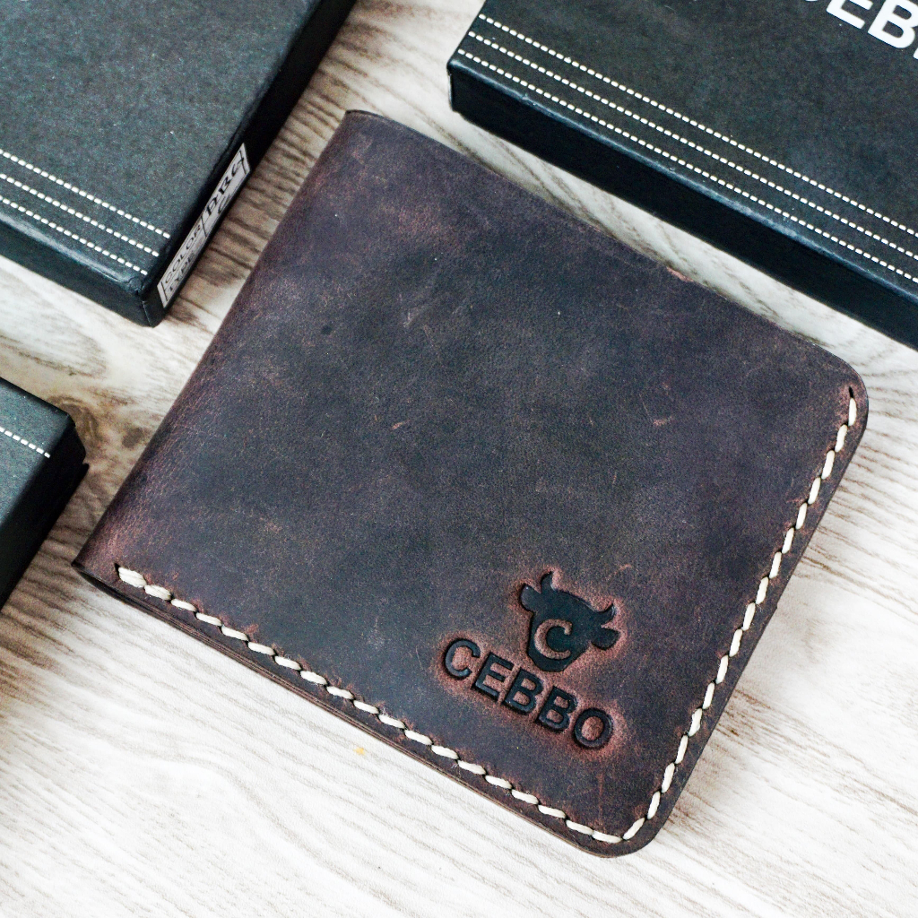 CEBBO Dompet Pria Dompet Kulit Sapi Full Kulit Jahitan Tangan Manual Awet