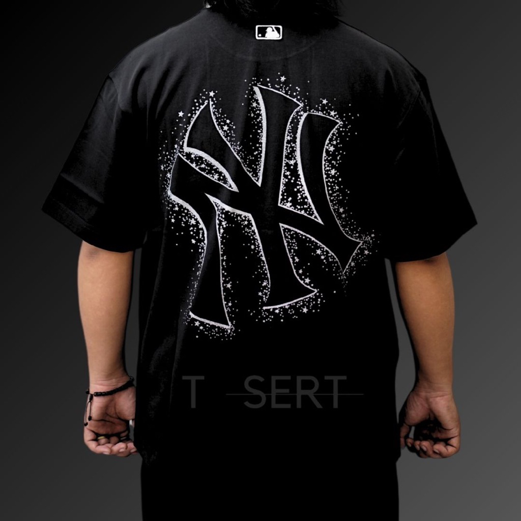 Mlb Korea NY Yankees Star Big Lux Black Tee Original / Kaos Mlb Authentic
