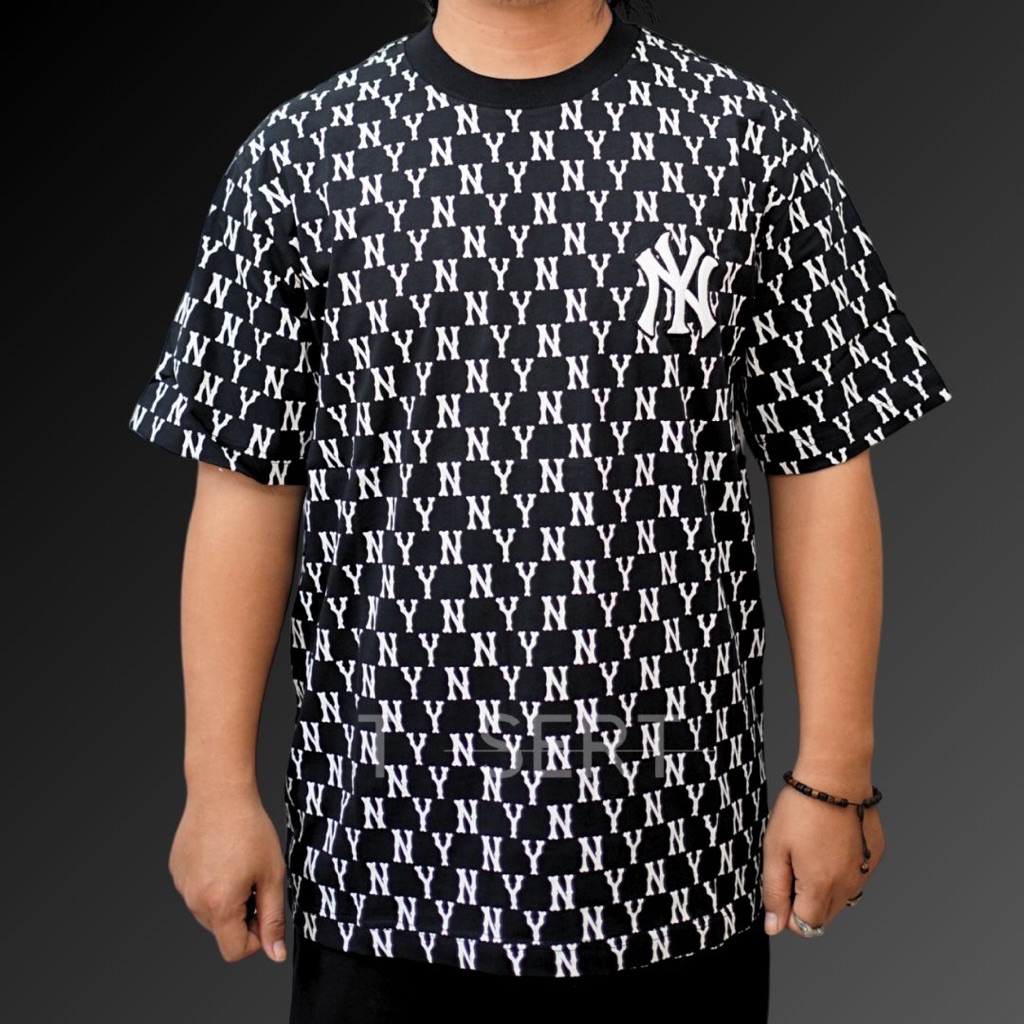 Mlb Korea NY Jacquard Dia Monogram Black Tee Original / Kaos Mlb Authentic