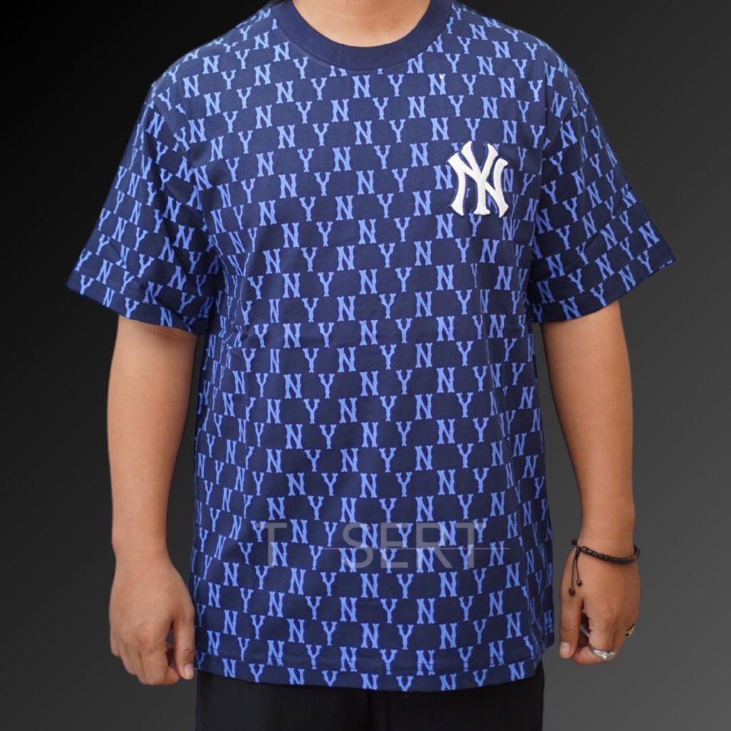 Mlb Korea NY Jacquard Dia Monogram Blue Tee Original / Kaos Mlb Authentic