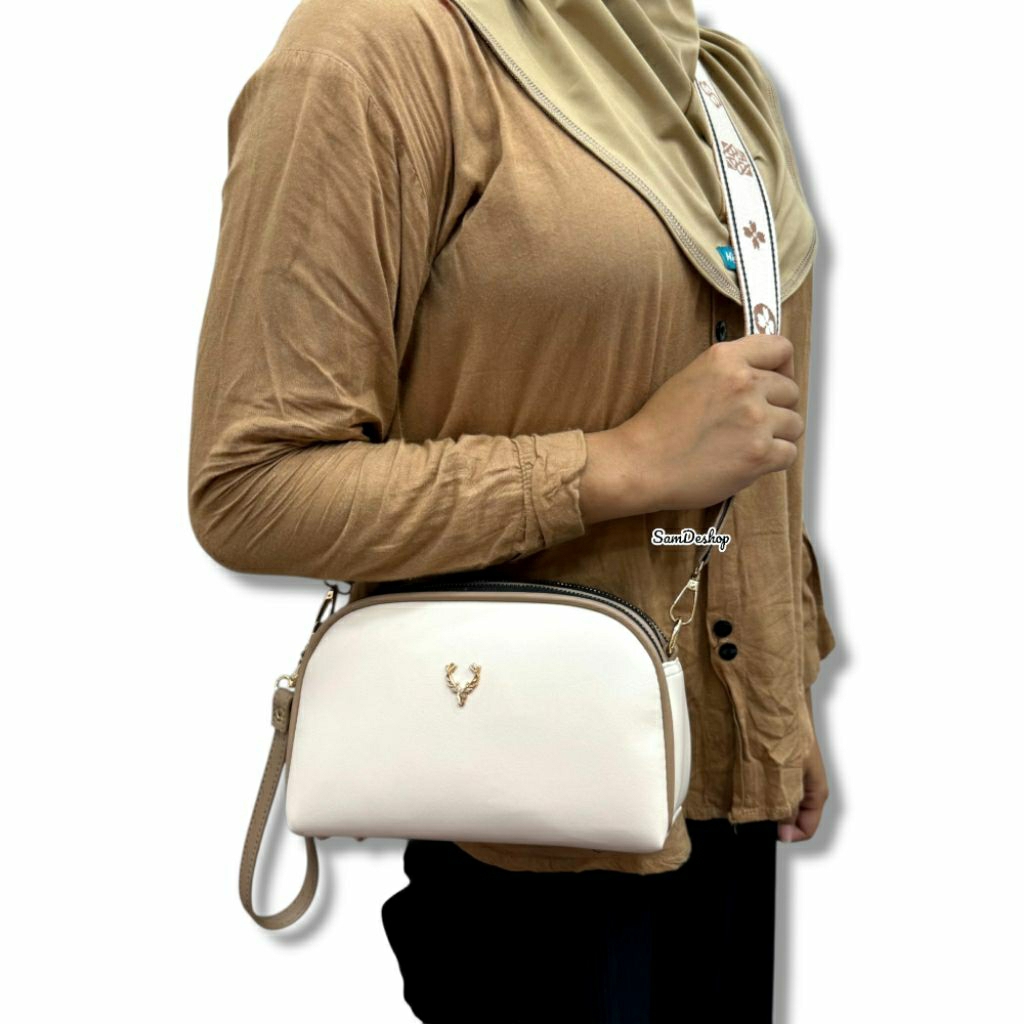 PROMO SAMDESHOP ALexa - Tas Selempang Wanita Tiga Ruang Multifungsi Simpel Polos Muat Banyak