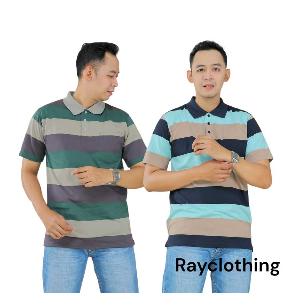 RAYCLOTHING / kaos distro / baju salur pake kantong depan / kaos salur bapak bapak / kaos salur pria