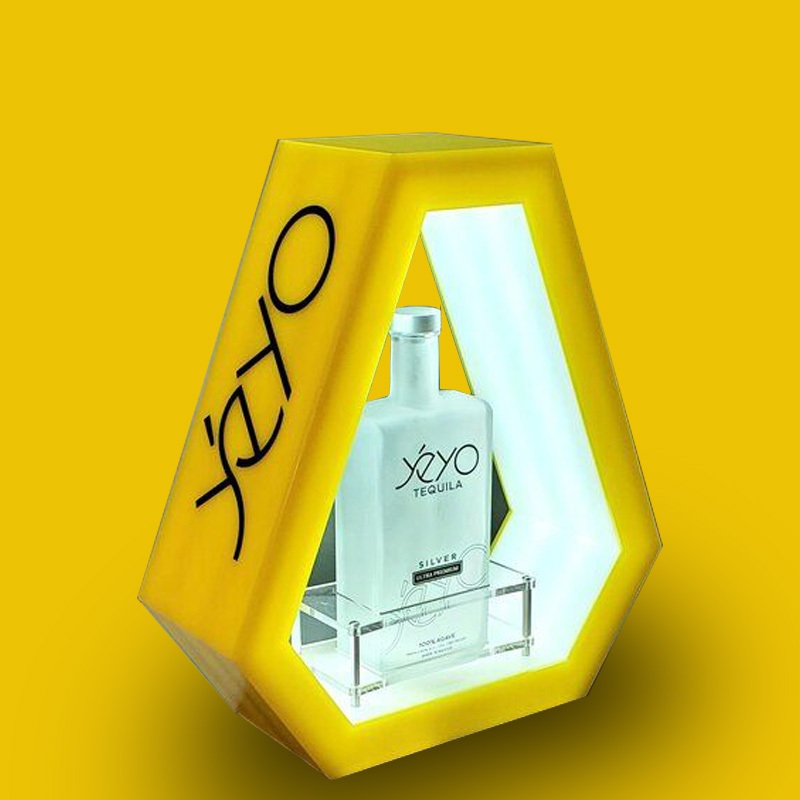 Rak Display Botol Wine Akrilik LED RGB Custom Logo - Hexa Series