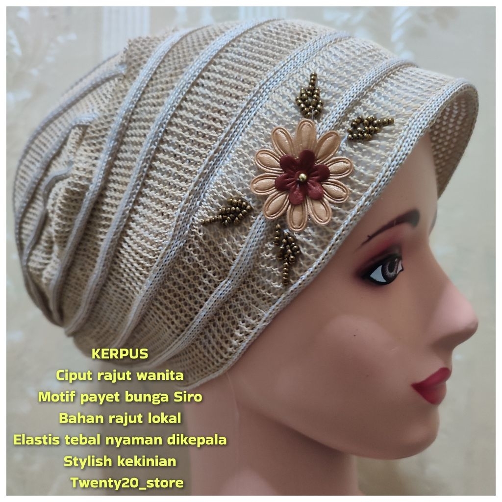 kerpus nenek siro/topi kupluk rajut/turban instan motif siro kekinian