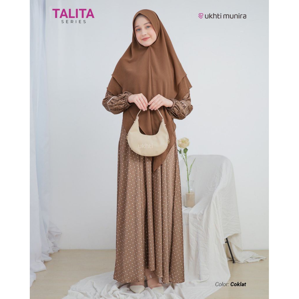 Talita Coklat Gamis Motif Polka Premium Wanita Dewasa Terbaru 2025 Jumbo Kekinian Buat Lebaran Ukhti