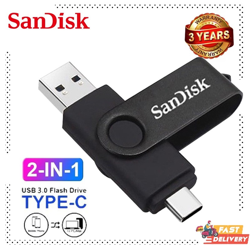 SanDisk Flashdisk OTG 2 in 1 Type c USB 3.0 Kapasitas 64GB/128GB/256GB Portabel Flash Drive