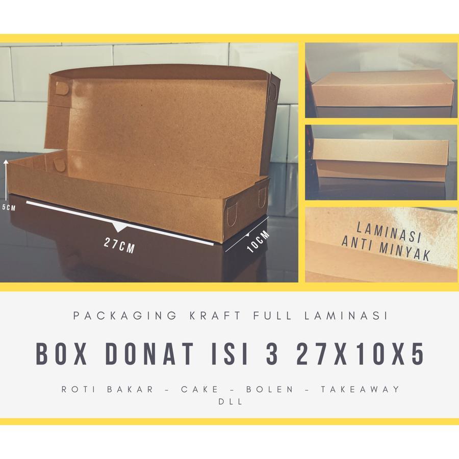 

Box Donat Isi 3 Dus Donuts Kraft Laminasi Packaging Donat Tempat Kue Brownis Dus Kotak Panjang Polos