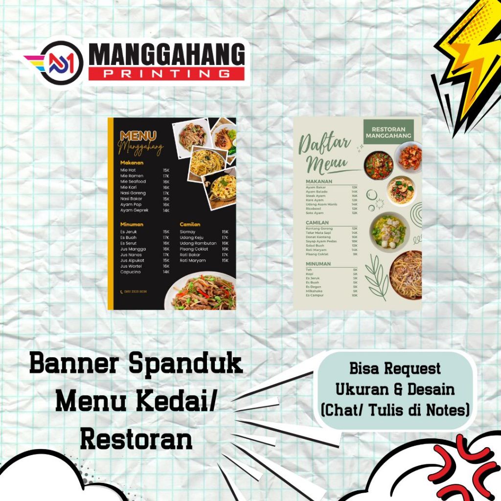 SPANDUK BANNER MENU KEDAI / RESTORAN BISA COSTUM DESAIN