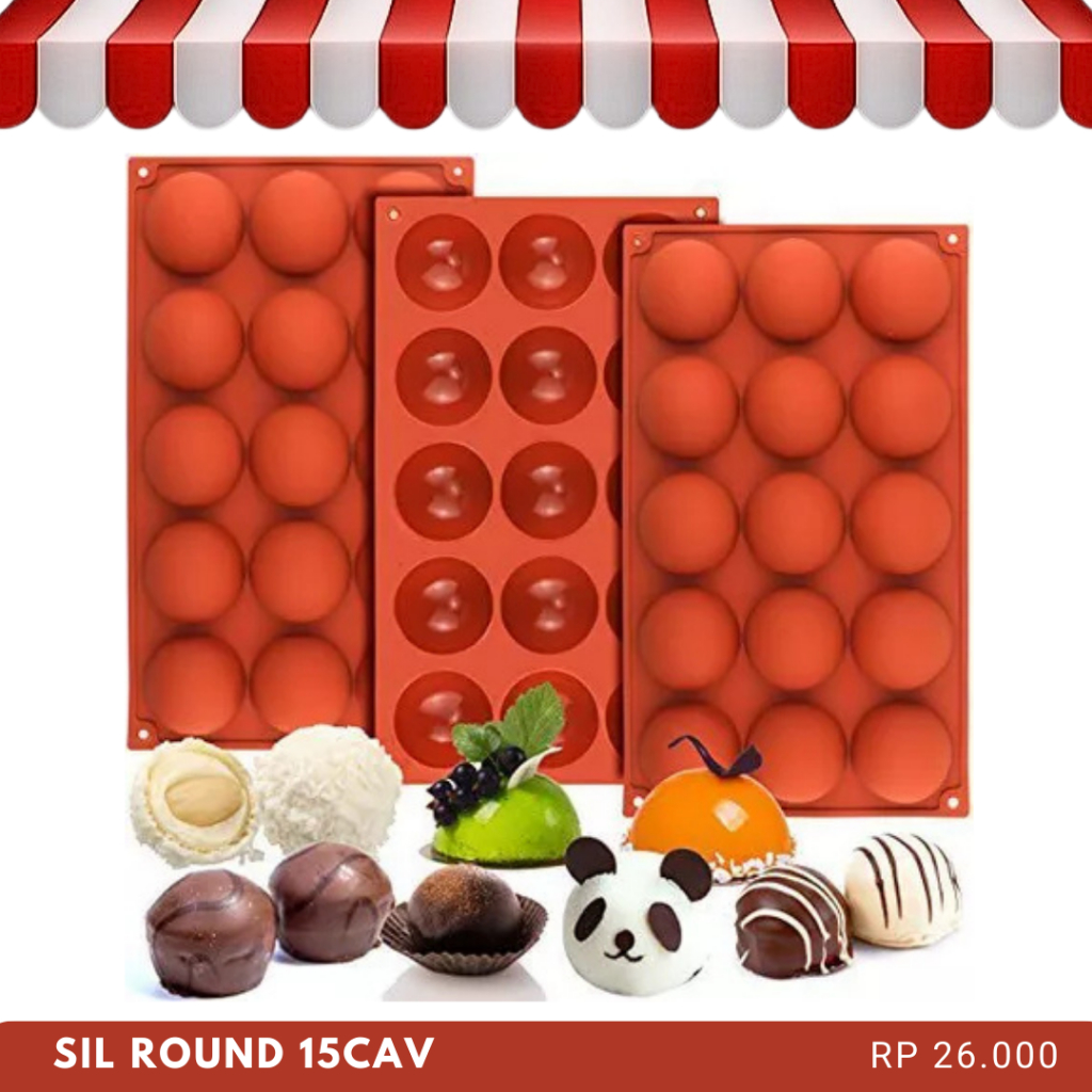 Cetakan Silikon Kue Puding Coklat Jelly Bulat Nastar Lubang 15cav Kukus Silicone Mold Tahan Panas