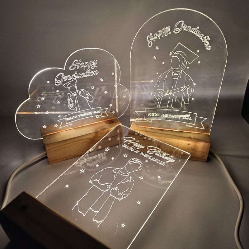 Moonmarket Lampu Akrilik Custom Nama & Ucapan Hadiah Kado Gift Lampu Tidur Ulang Tahun Graduation