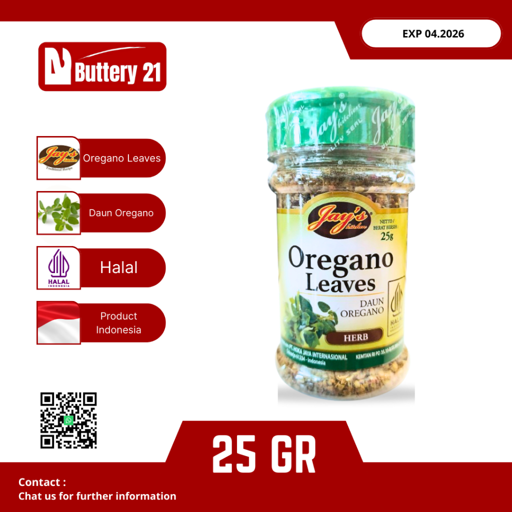 

JAYS KITCHEN OREGANO LEAVES 25 GR/DAUN OREGANO/BUMBU JAYS/BUMBU DAPUR
