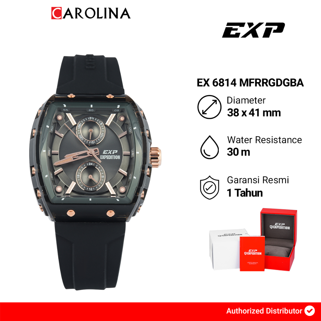 Jam Tangan Unisex Exp Chronograph EX 6814 MFRRGDGBA Black Dial Black Rubber Strap