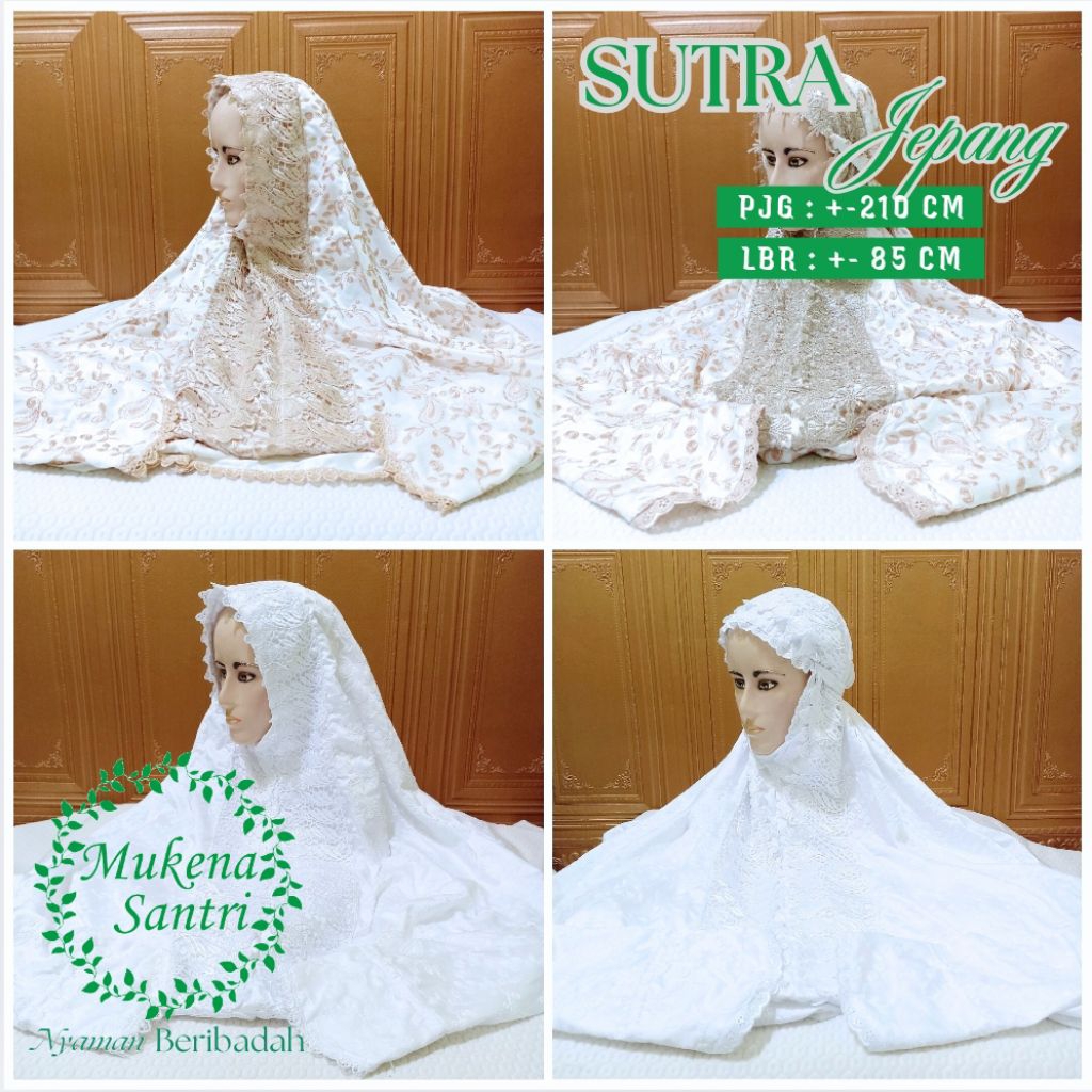 promo mukena terusan rukuh sutjep jumbo putih sutra jepang premium ori milo renda prada syar'i terba