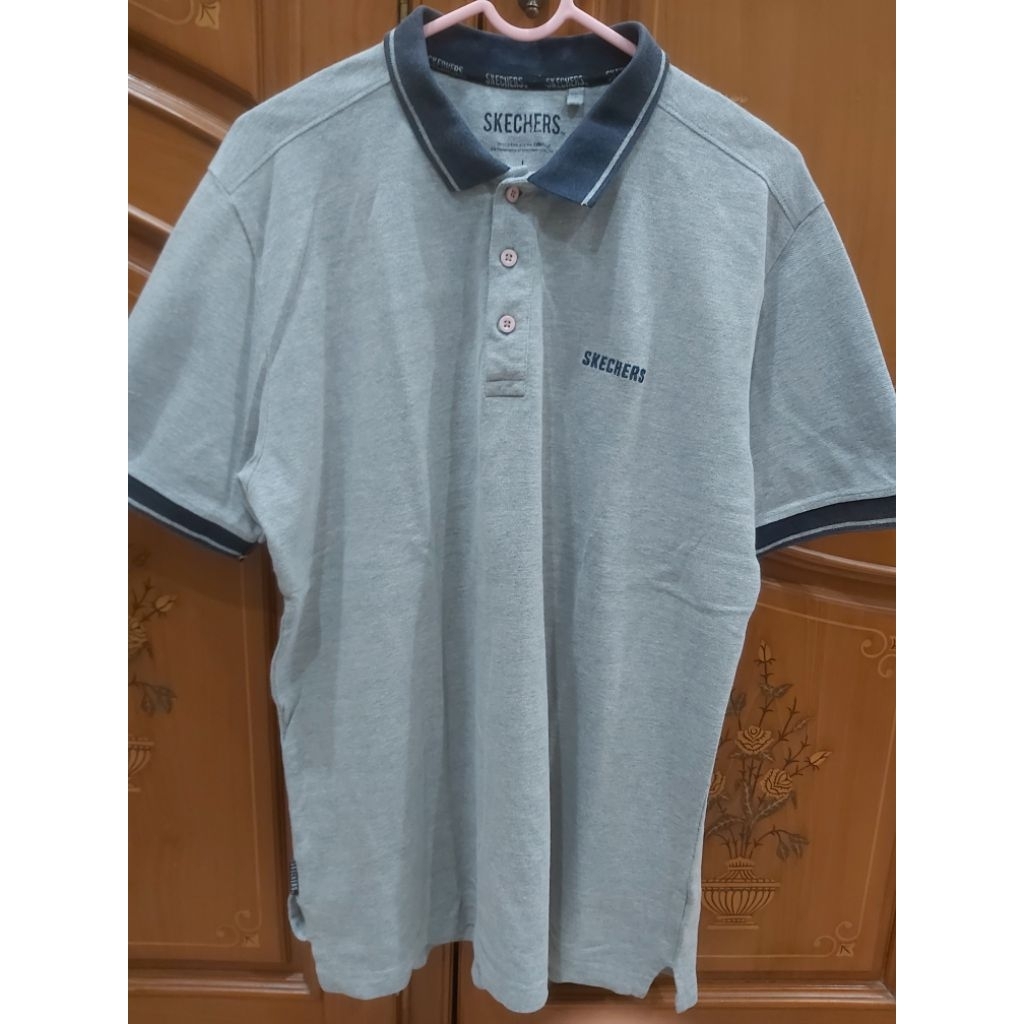 Preloved Polo Shirt Skechers L, Polo Shirt Scechers, Kaos Kerah Pria Abu abu