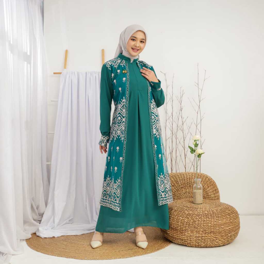 HOT PRODUCT AMANDA DRESS CERUTI BRUKAT DOUBLE LAYER GAMIS FASHION MUSLIM KONDANGAN BY HALLOVIN