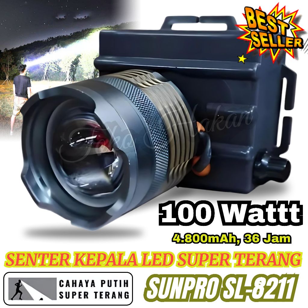 Termurah // Senter Kepala Super Terang Sunpro Sl-8211 / Senter Led Cahaya Putih / Senter Kepala 100W