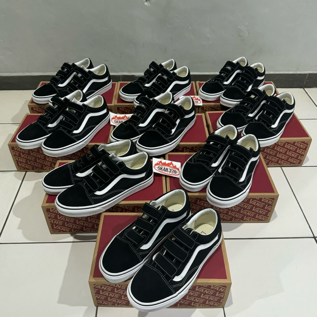Vans oldskool velcro black white resmi navya