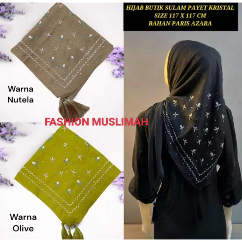 HIJAB SEGI 4 SULAM BORDIR MOTOF BUNGA TULIP// HIJAB SEGI EMPAT BORDIR MIX PAYET//SEGI EMPAT MODEL TE