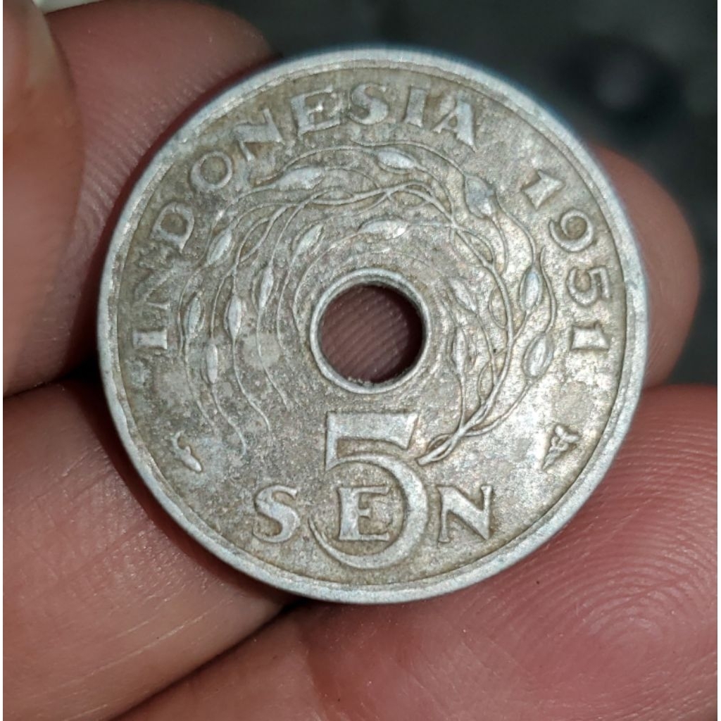 1 keping koin almunium 5 sen 1951 kondisi apa adanya