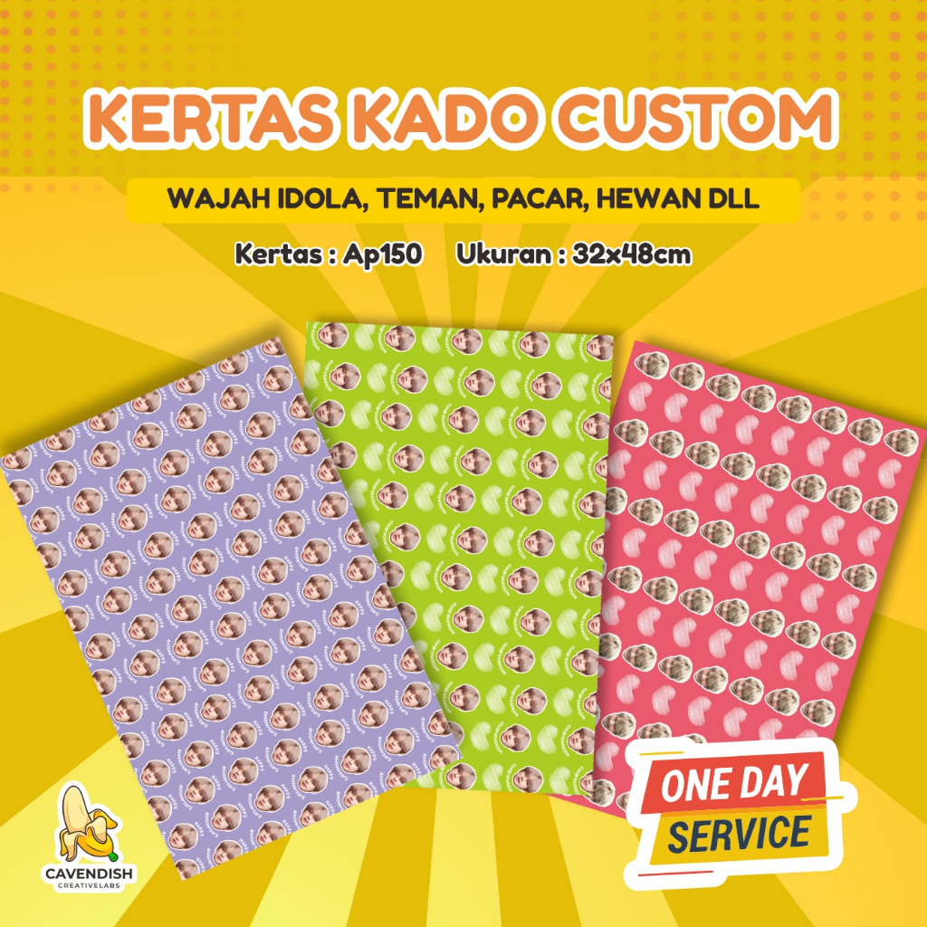 

Kertas Kado Custom | Custom Muka | Ukuran 32x48 cm | Art Paper 150