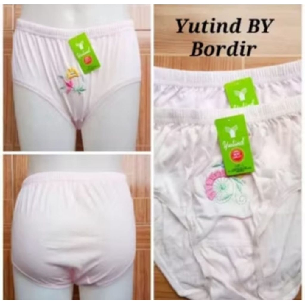 3PCS CD WANITA YUTIND BORDIR BUNGA PINGGANG KARET | PAKAIAN DALAM WANITA