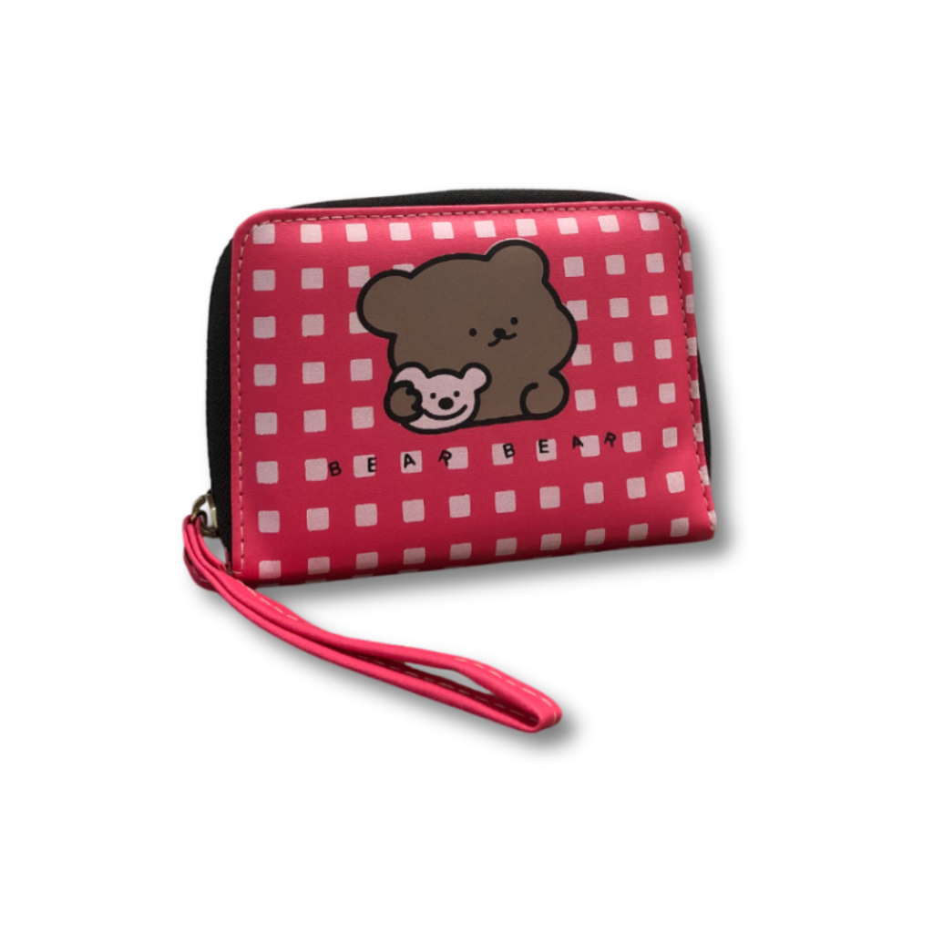 Bear Bear Dompet Wanita Lucu Warna Pink, Dompet Uang Dompet Kartu Korean Style untuk Remaja Perempua