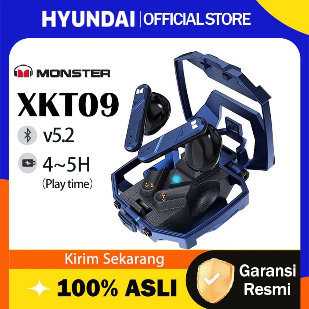 [ORIGINAL] Hyundai X Monster XKT09 Earphone Nirkabel Bluetooth Earbud Headset TWS Gaming